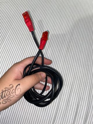 Cable Ethernet Negro con Conectores Rojos