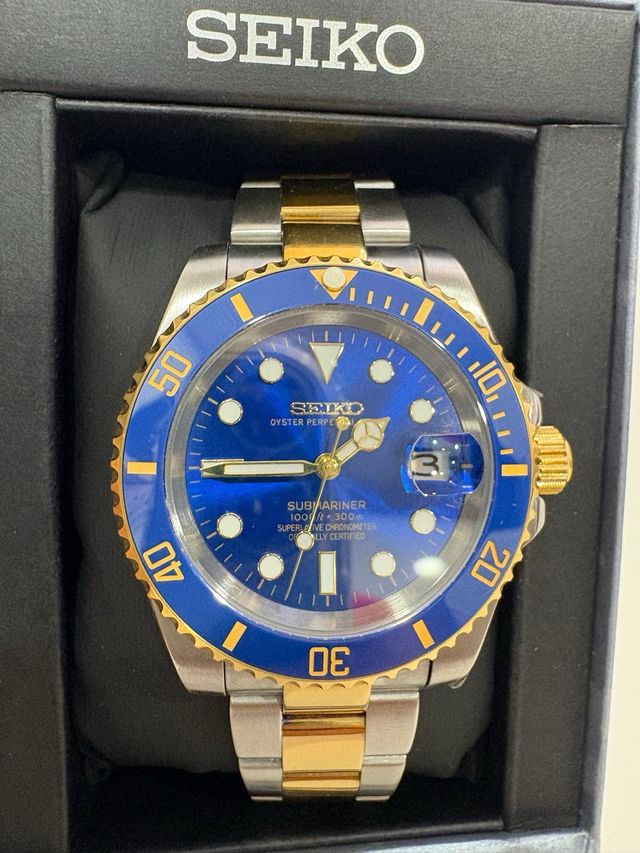 Seiko Mod Submariner Bicolor Azul y Dorado