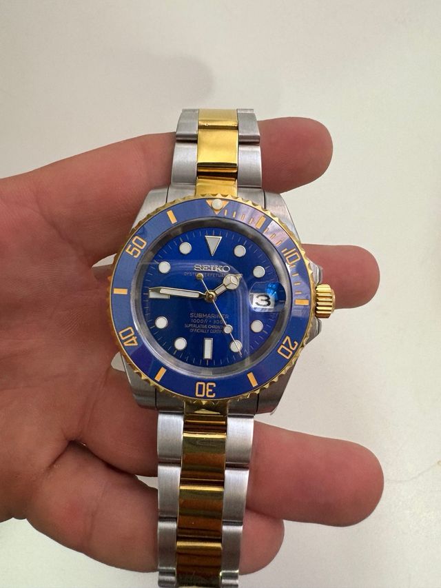 Seiko Mod Submariner Bicolor Azul y Dorado