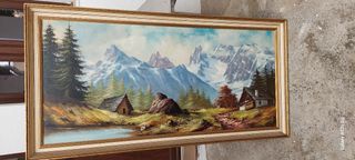 Cuadro de paisaje montañoso con cabañas