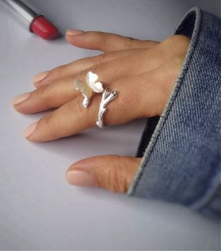 Anillo Plata 925 Mariposa Concha Natural Ajustable