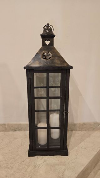 Farol Grande Decorativo Negro y Dorado