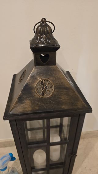 Farol Grande Decorativo Negro y Dorado