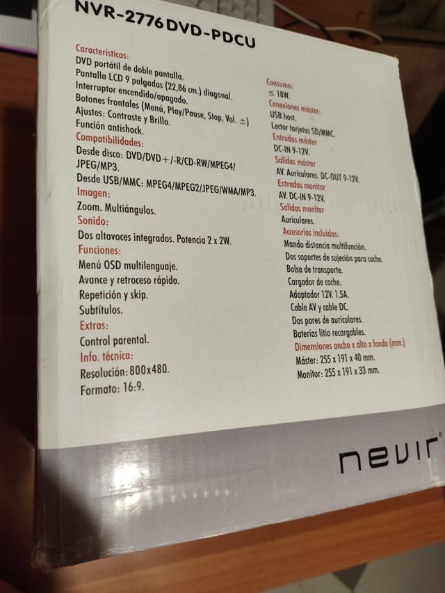 Pantallas DVD coche Nevir SOLO CON ENVÍO
