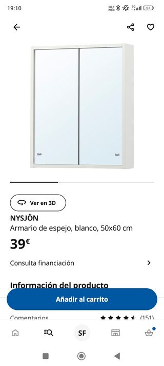 Armario espejo IKEA NYSJÖN blanco 50x60