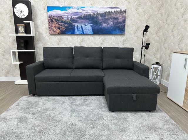 Sofá Cama Chaislongue Gris con Arcón