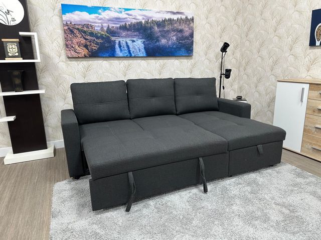 Sofá Cama Chaislongue Gris con Arcón