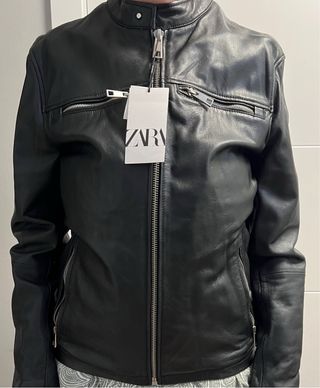 Cazadora Hombre Zara Cuero Negra NUEVA ESTRENAR