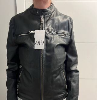 Cazadora Hombre Zara Cuero Negra NUEVA ESTRENAR