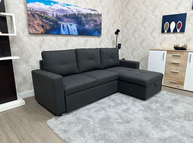 Sofá Cama Chaislongue Gris con Arcón
