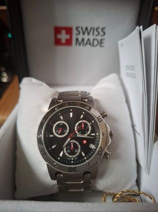 Reloj Suizo Cronógrafo Negro y Plateado