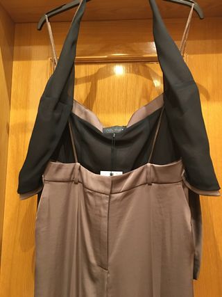 Mono Zara marrón halter con nudo