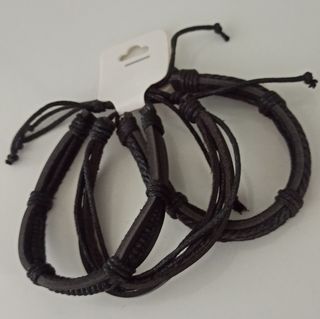 Conjunto Pulseras Cuero Vegetal Negras