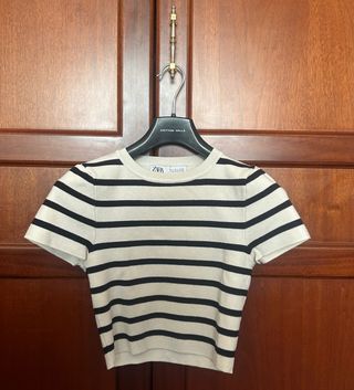 Camiseta Zara Rayas Blanco y Negro Talla S