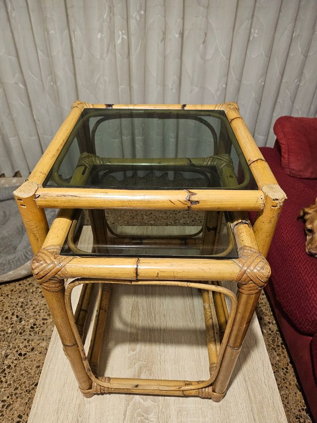 Juego de 2 mesas nido de bambú y cristal