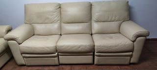 Sofá de piel beige 3+2 plazas