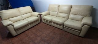 Sofá de piel beige 3+2 plazas