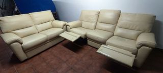 Sofá de piel beige 3+2 plazas