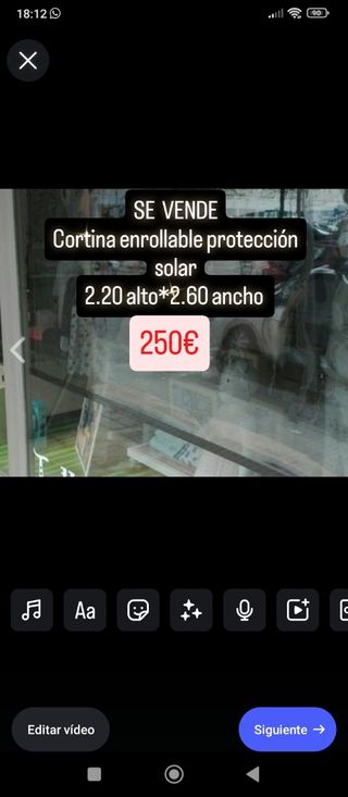 Cortina enrollable protección solar 2.20x2.60