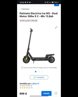 350 kms.Patinete Eléctrico Dual Motor 500w X 2