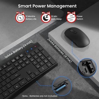 Teclado + Raton (inalambricos) PC230A Combo , mouse de teclado USB de tamaño completo PONVIT 2.4G, 3 niveles DPI ergonómico, teclado inalámbrico y mouse inalámbricos, clic silencioso