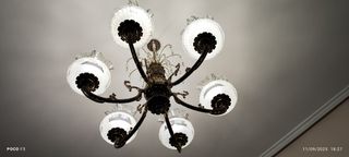 Lámpara de techo vintage dorada y cristal