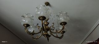 Lámpara de techo vintage dorada y cristal