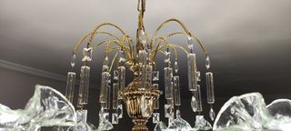 Lámpara de techo vintage dorada y cristal