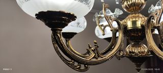 Lámpara de techo vintage dorada y cristal