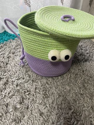 Cesta decorativa tela verde y morada