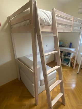 Cama alta de madera 90 cm