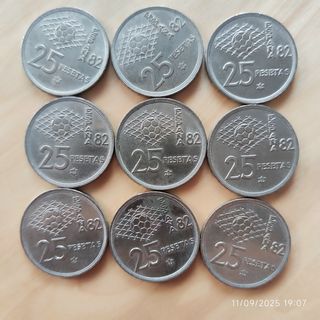 9 Monedas 25 Pesetas Mundial 82