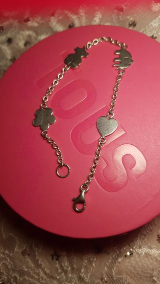Pulsera Tous Plata Corazón Flor Oso