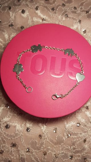 Pulsera Tous Plata Corazón Flor Oso