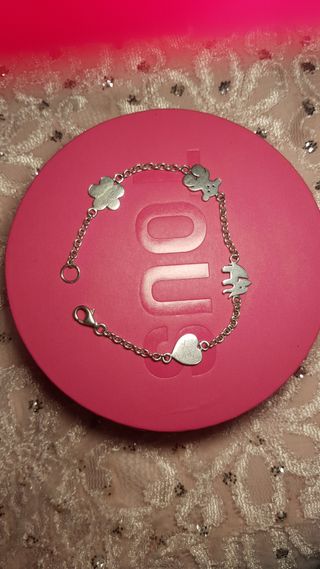 Pulsera Tous Plata Corazón Flor Oso