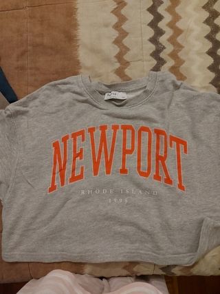 Sudadera Bershka Newport Rhode Island Gris Talla X