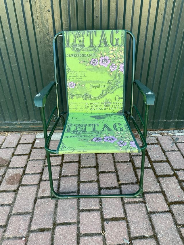 Silla de camping vintage verde y morado