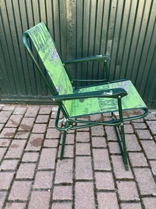 Silla de camping vintage verde y morado