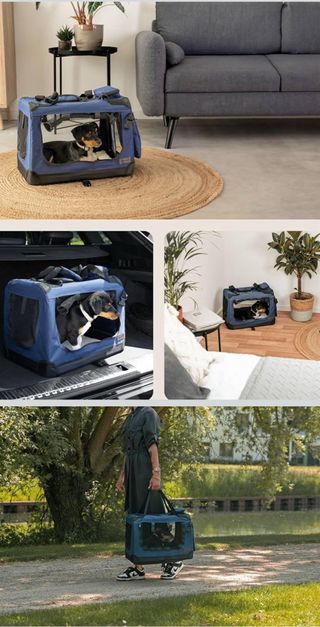 Transportín para mascotas azul y negro