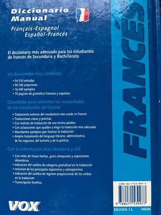 Diccionario manual Francés y Español editorial VOX