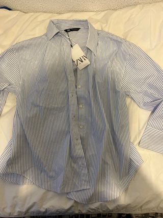 Camisa Rayas Azul Talla M Zara