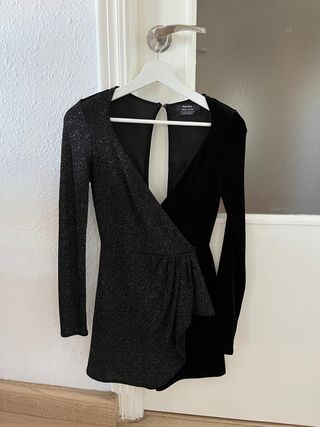 Mono Bershka Negro Terciopelo y Brillo Talla S