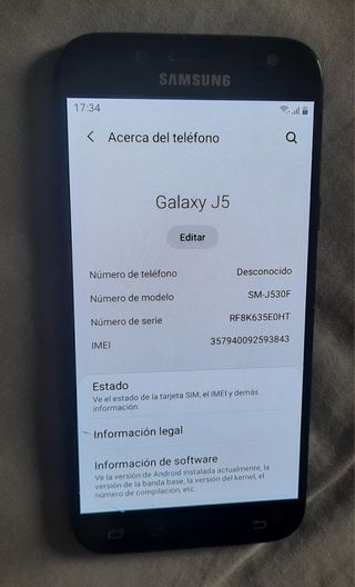 Samsung Galaxy J5 2017 SM-J530F Negro. Sin cargado