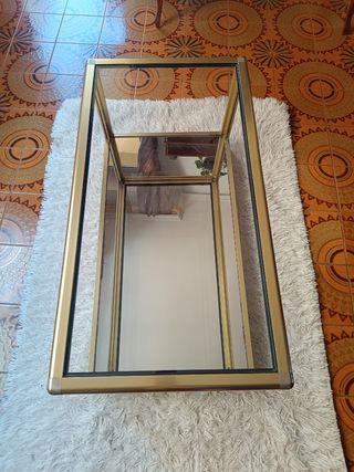 Mesa de centro cristal y metal dorado