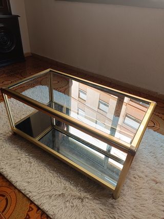 Mesa de centro cristal y metal dorado