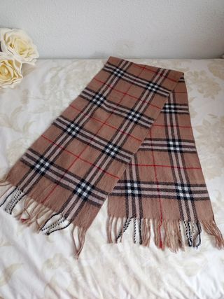 Abrigo fino camel + bufanda cuadros Mango