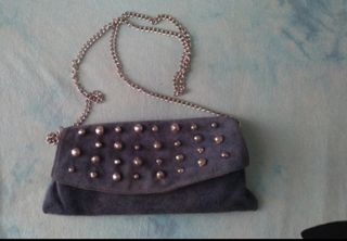 Borsa tracolla vintage blu con borchie