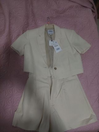 Conjunto ZARA Lino Beige Talla S