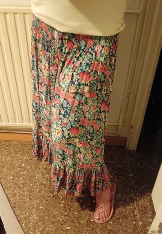 Falda larga floral azul