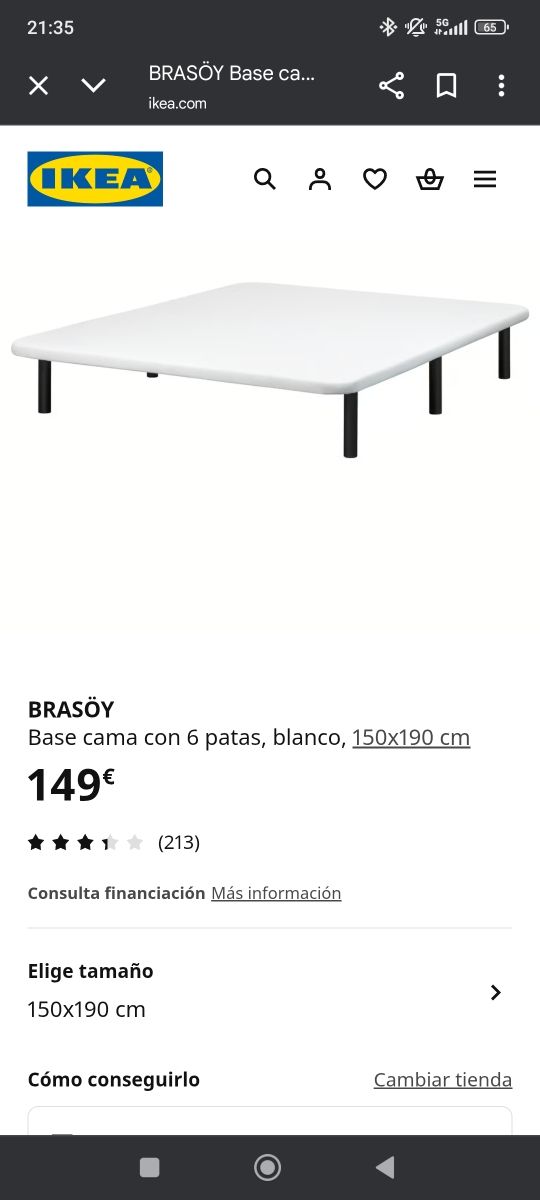 Base Cama IKEA BRASÖY 150x190 Blanca